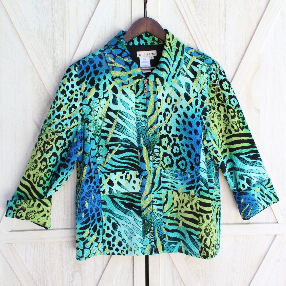 A La Carte Womens Colorful  Full Zip Jacket L